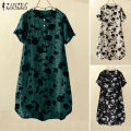 ZANZEA Women's Vintage Bohemian Floral Printed Shift Dresses Causal Short Sleeve O-Neck Dress #3. 