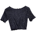 shemi O-Neck Short Sleeve Sheer Trim Crop Top Women See-through Glitter Mesh Tee Shirt Streetwear Trendy Women T-shirt. 