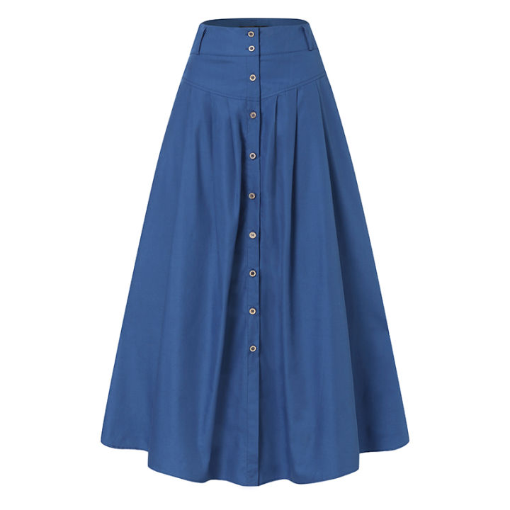 ZANZEA%20Womens%20Pleated%20Button%20Down%20Skirts%20A%20Line%20Flare%20Swing%20Solid%20Long%20Maxi%20Skirts%20-%20Image%206