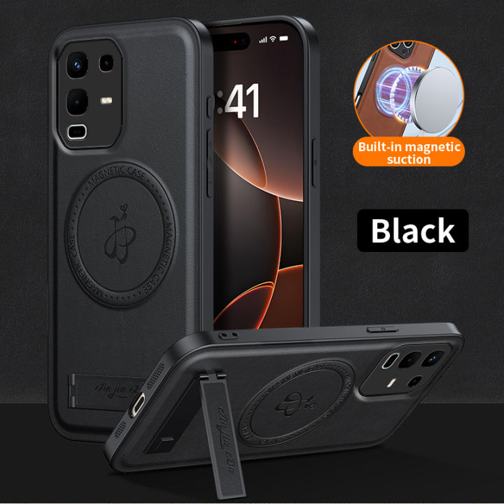 lthmy for Infinix Note 50 4G Supports Magnetic Wireless Charging Casing Matte Leather Phone Case Shockproof Protection Cases Armor Bracket Back Cover
