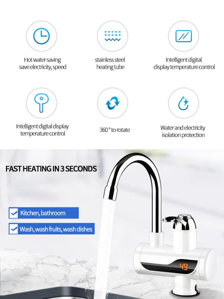 Opaeroo Instant Hot Water Heater Faucet, Tankless Electric Kitchen Tap With LED Digital Display, 3000W, 35-50°C Adjustable Temp, For Bathroom Or Kitchen Sink