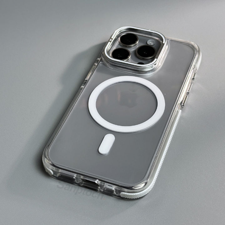 Vorix%20Sanptoch%20For%20Magsafe%20Invisible%20Stand%20Phone%20Case%20For%20iPhone%2015%20/%2014%20/%2013%20/%2012%20Pro%20Max%20Clear%20Shockproof%20Bumper%20Cover%20For%20iPhone%2015%20Pro%20Transparent%20Protection%20Casing%20With%20Camera%20Lens%20Holder%20-%20Image%205
