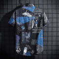 Bonnieleon Men's Retro Short Sleeve Shirt Summer Newspaper Print Loose T Shirt Hawaiian Beach Casual Lapel Tops. 
