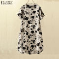 ZANZEA Women's Vintage Bohemian Floral Printed Shift Dresses Causal Short Sleeve O-Neck Dress #3. 