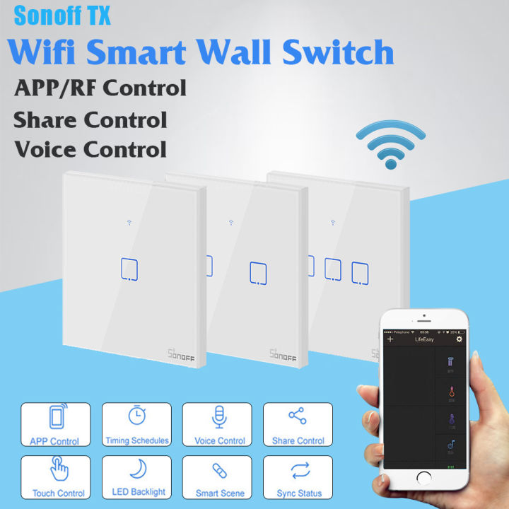 Sonoff T1 UK / EU Plug 1 2 3 Gang Smart WiFi Touch Panel APP Remote Wall Switch - White UK1 Gang