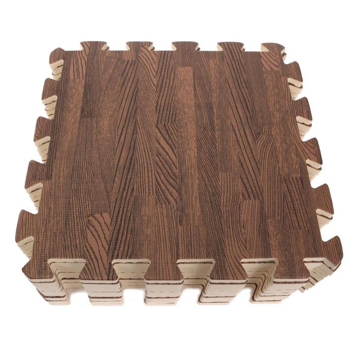 9PCS Wood New Interlock EVA Foam Floor Puzzle Pad Work Gym Mat Kid Safety Play Rug - Deep wood grain
