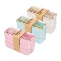 【Footprint】 Japanese Lunch Box 3 Layer Wheat Straw Bento Box Portable Picnic Food Fruit Container Storage Box Wheat Plastick Travel Eco-Friendly Dinnerware Healthy Tableware 900ML. 