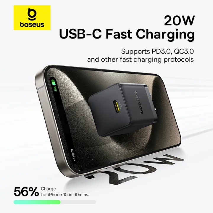 Baseus 20W CN Fast Charger for iPhone 13 Pro Max Type-C PD3.0 QC3.0 Fast Charging for iPad AirPod