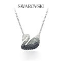 SWAROVSKI Iconic Swan Necklace and Earrings Collection, Rose Gold Tone Finish, Black Crystals. 