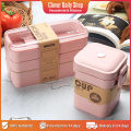 【Footprint】 Japanese Lunch Box 3 Layer Wheat Straw Bento Box Portable Picnic Food Fruit Container Storage Box Wheat Plastick Travel Eco-Friendly Dinnerware Healthy Tableware 900ML. 
