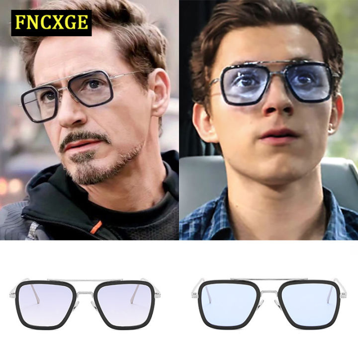 FNCXGE 2025 Luxury Fashion Avengers Tony Stark Flight Style Sunglasses Men Square Brand Design Sun Glasses Women Retro Male Iron 3 Shades For Man
