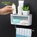 【FUN LIVE】 Ecoco Multifunctional Bathroom Soap Holder Wall-Mounted Shower Rack Storage Organizer With Towel Hanger Bathroom Dispensers. 