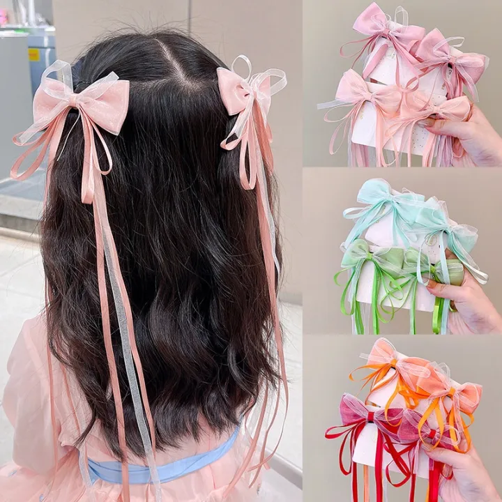 Bow%20ribbon%20tassel%20girl%202%20piece%20hair%20clip%20set%20with%20bow%20decoration%20-%20Image%202