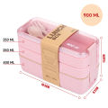 【Footprint】 Japanese Lunch Box 3 Layer Wheat Straw Bento Box Portable Picnic Food Fruit Container Storage Box Wheat Plastick Travel Eco-Friendly Dinnerware Healthy Tableware 900ML. 