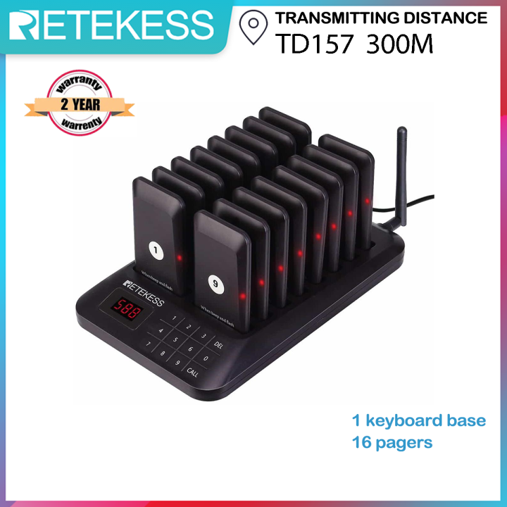 Retekess TD157 Restaurant Pager Buzzer Wireless Call 16 Coaster Receiver For Coffee Food Court Church Nurse Clinic Queue System