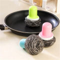 【FUN LIVE】 3 Pcs Stainless Steel Sponges With Detachable Handle Scrubbing Scouring Pad Steel Wool Scrubber For Kitchens Pot Pan Plate. 