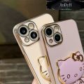 AnDyH Casing For OPPO Reno 7z 5G A96 Reno7 Lite F21 Pro 5G Reno 8 Lite Reno 8Z Case Cartoon Fashion Hello Kitty Plating Reversible Mirror Folding Stand Phone Case Shockproof Phone Casing Full Lens Cover Camera protective Softcase. 