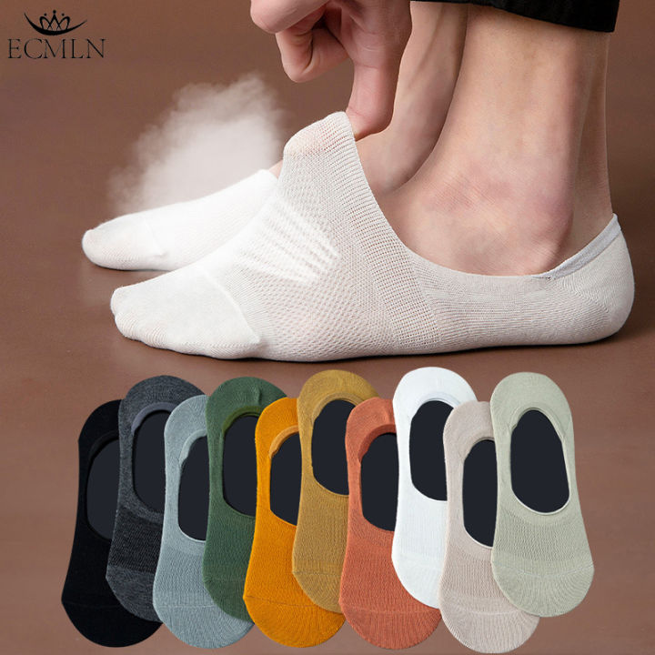 ECMLN Fashion Cotton Men Low Cut Socks Non-slip Silicone Invisible Casual Breathable Male Ankle Slipper Socks