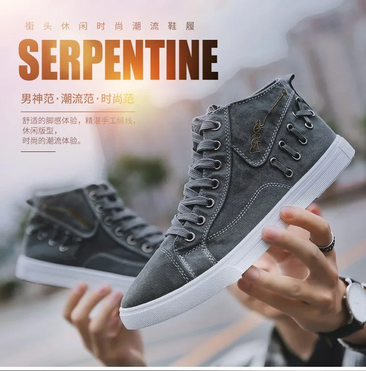 ThinkWay】-Denim Canvas Shoes Men Sneakers Casual High Top Shoes