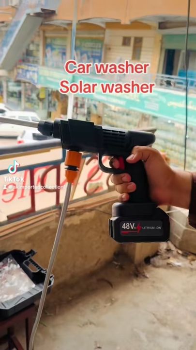 Cordless high Pressure car washer . Wireless pressure washer . Solar washer .bike washer . Rechargeable Portable Power Cleaner with Multi-Function Nozzle Suitable for Car Washing Gardening