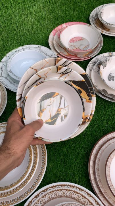 Set Of 18Piece Plates Set Premium Quality Melamine Plate Size Bowl 5Inch  Quarter Plate 7Inch Deep Quarter Plate 9Inch Double Glazed Melamine For