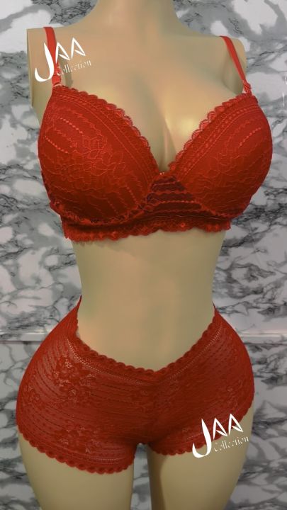 Red Colour Soft Comfortable Premium Net Pushup Foam Bra and Panty Set for Sexy Women Couple