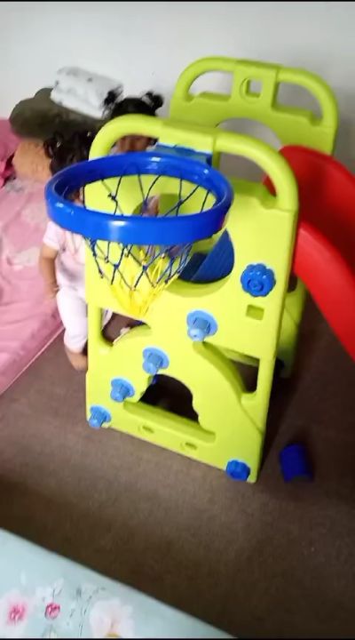 Happy Slide With Basketball , Plastic Indoor Slide For Kids Play And Fun