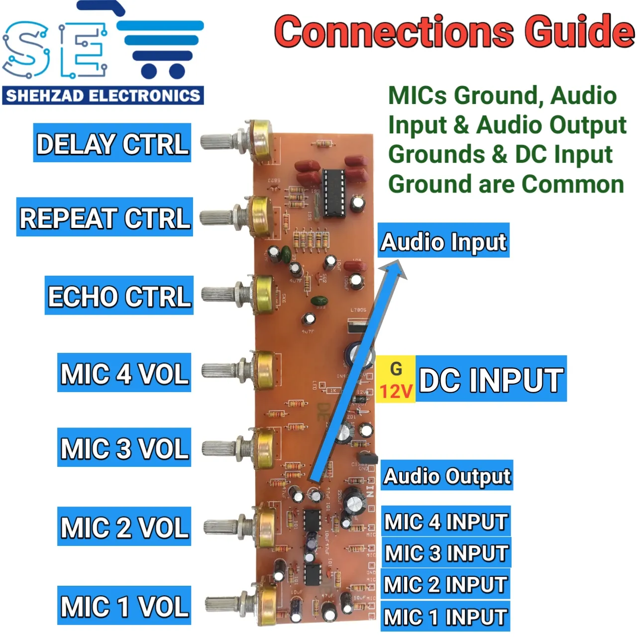 PT2399 Echo board Audio Microphone Preamplifier Reverberation Echo