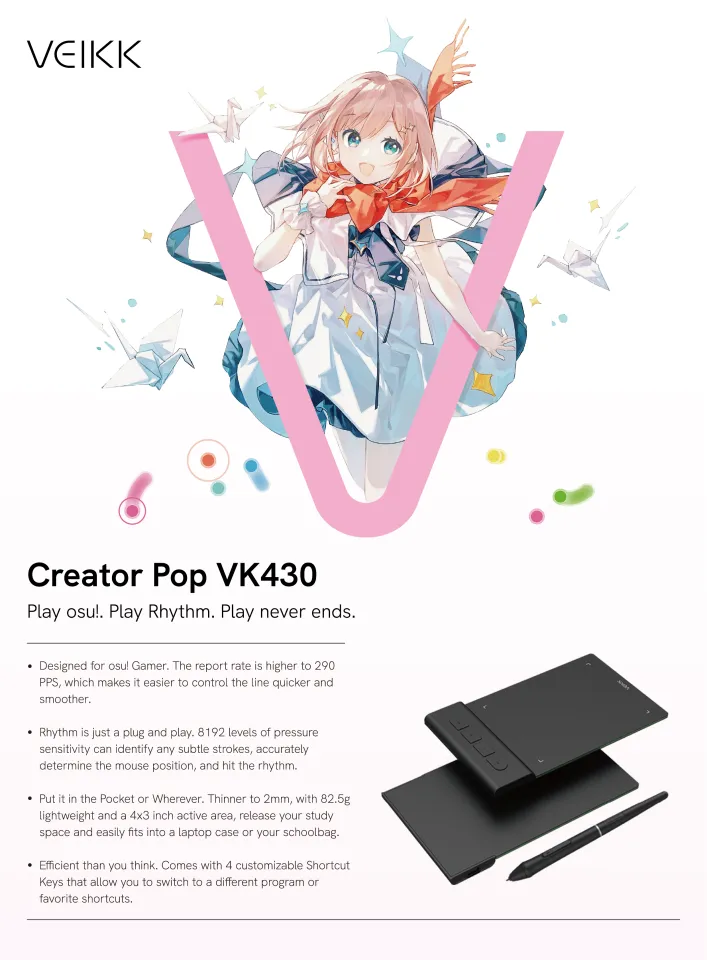 VEIKK Creator Pop VK430 4x3 Inch Ultra-thin Portable OSU! Tablet