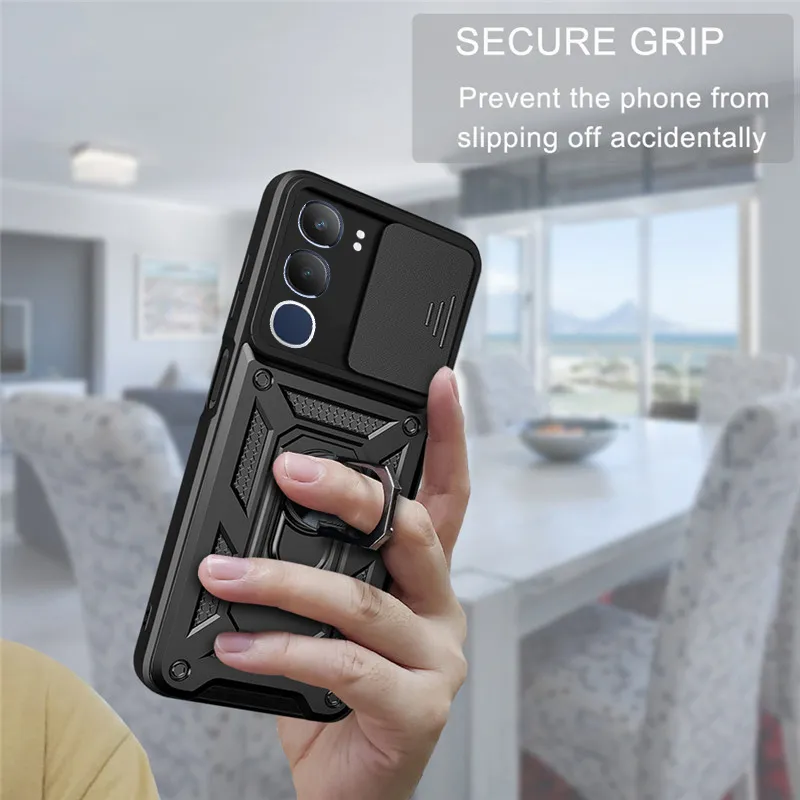 HAOYE Cover per VIVO Y21/ VIVO Y21S/ VIVO Y33S con Girevole Anello, Traslucido Custodia con Supporto Magnetico Auto, Silicone TPU e PC Doppio Strato