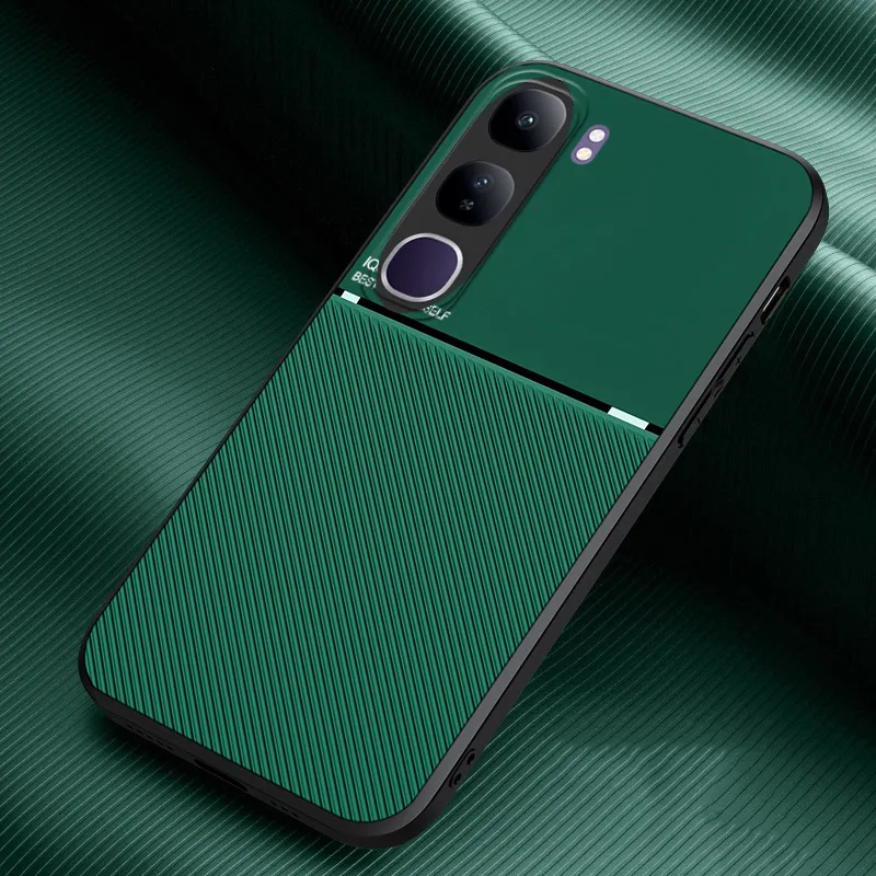 For Vivo Y300 Case Rough Cross Patterned Magnetic Soft Silicone