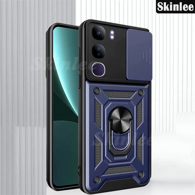 Cover Per Vivo V40 Lite 5G Con Protezione Fotocamera Scorrevole E Anello Magnetico – Blu