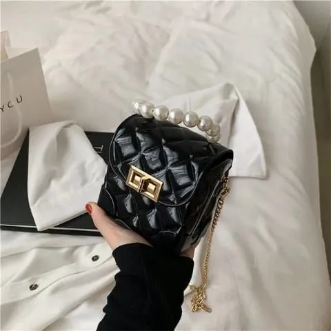 Fashion Mini Handbags PVC Crossbody Coin Purse Crocodile Pattern Pearl Handbag Plastic Small Chain Jelly Bag For Girl Daraz.pk