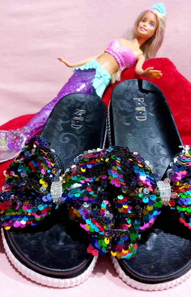 Toddler Girls Flip Sequin Slippers Sequin Bow Glitter Slippers For