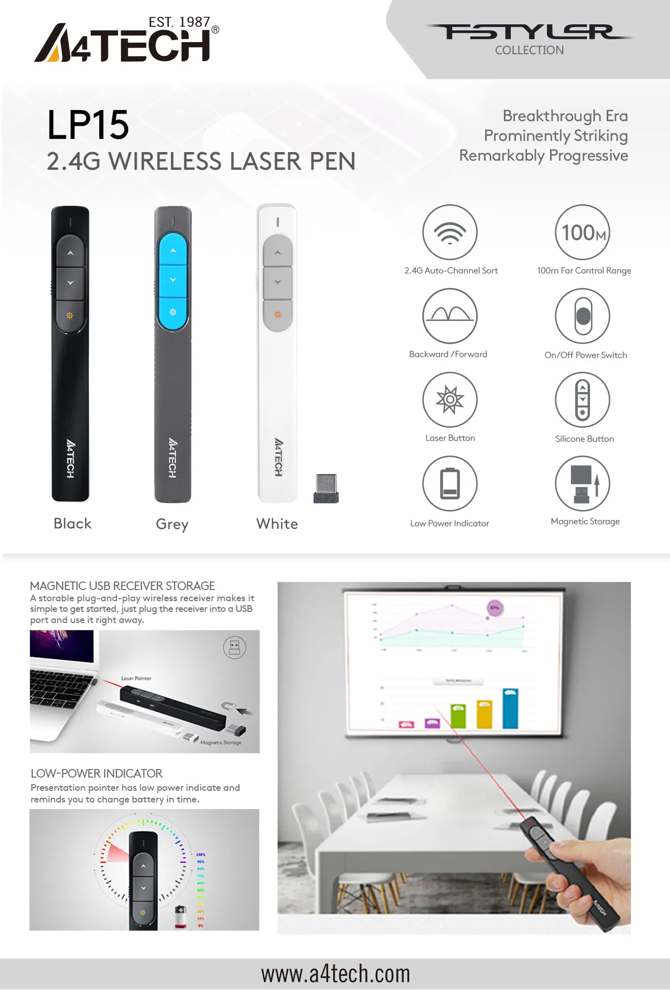 A4Tech LP-15 Laser Pen - 2.4G Wireless - Wireless Laser Presenter ...