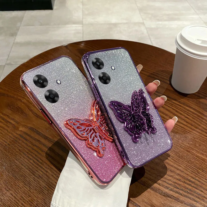 YUXING Cover Con Glitter Per Xiaomi 13T / 13T Pro – Motivo Floreale – TPU Antiurto Trasparente – Colore Blu