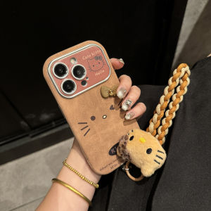 Bilashmart 【Get One Free Bracelet】Sroof Case For iPhone 11 12 13 14 15 16 Pro Max 14 15 Plus New Large Window Brown Leather Murad Style Kitty Phone Case Back Cover