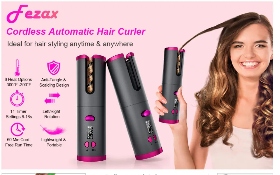 Auto Hair Curler USB Rechargeable Wireless Automatic Curling Tongs Hair Styling Tools with LCD Display 6 Adjustable Temperature Setting Professional Hair wavers for Long Short Hair Daraz.pk