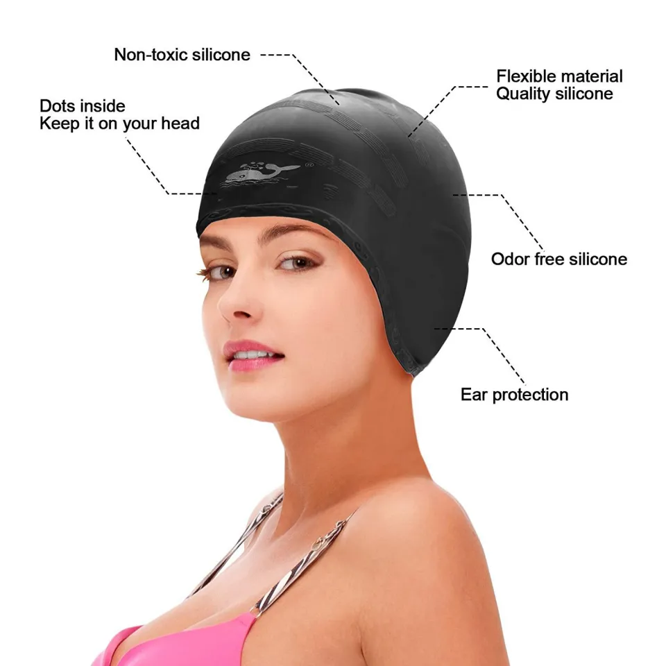 Silicone Swimming Cap For Long Hair - Waterproof Swim Cap With Ear Pockets, Comfortable 3D Design For Men, Women, Kids