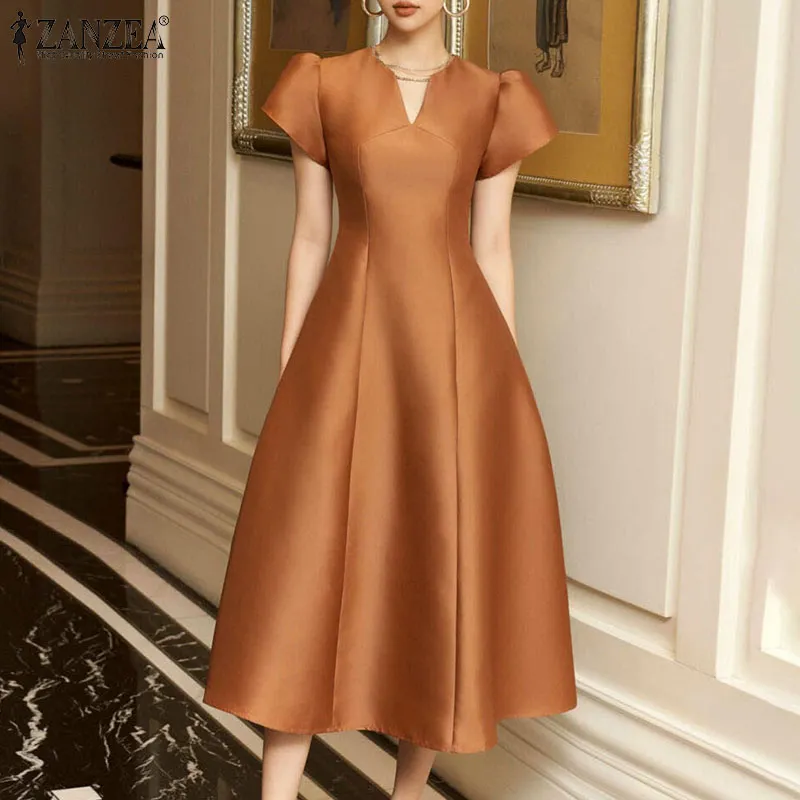 ZANZEA Korean Style Women's Dress V-Neck Puff Sleeve Dresses Party Prom Elastic Waist A-Line Dress | Daraz.lk ZANZEA Korean Style Women's Dress V-Neck Puff Sleeve Dresses Party Prom Elastic Waist A-Line Dress | Daraz.lk