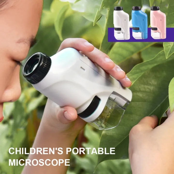 Mini Pocket Microscope Kit 60-120x Lab Handheld Microscope Battery Powered Microscope with LED Light Kids Science Microscope