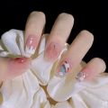 Fake Nails,24 Pieces Per Bag,Free Jelly Gum,Artificial Zircon Fake Nails,Bride Fake Nails,Can Be Reused,Nail Patches,False Nails. 