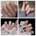 Fake Nails,24 Pieces Per Bag,Free Jelly Gum,Artificial Zircon Fake Nails,Bride Fake Nails,Can Be Reused,Nail Patches,False Nails. 