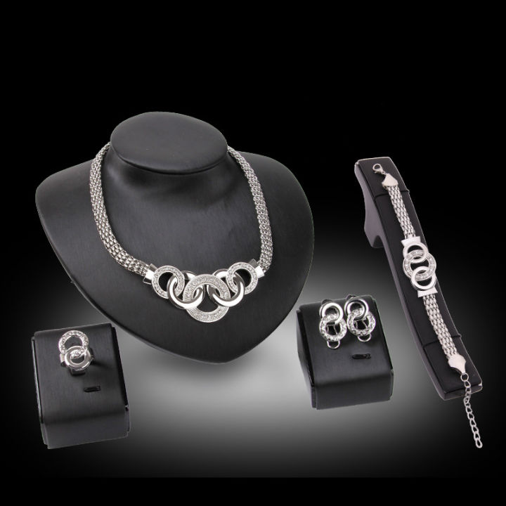Trendy%204Pcs/set%20Luxury%20Jewelry%20Sets%20Link%20Chain%20Geometric%20Circle%20Metal%20Necklace%20Bracelet%20Earrings%20Ring%20Jewelry%20for%20Girls%20for%20Wedding%20-%20Image%204