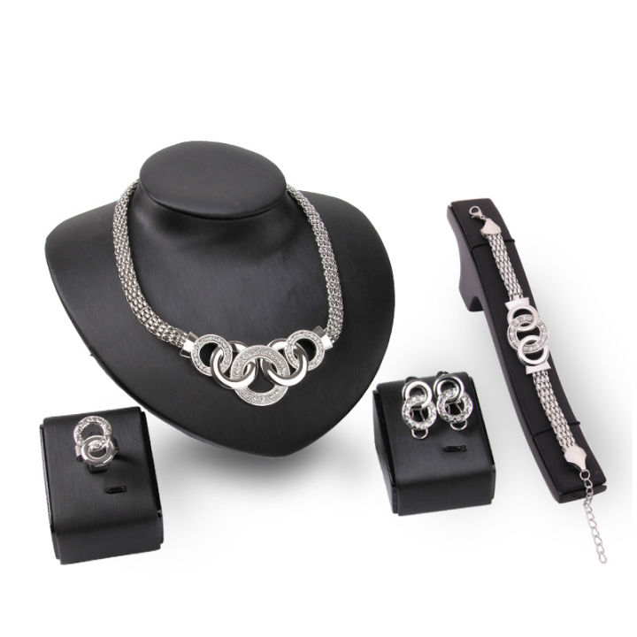 Trendy%204Pcs/set%20Luxury%20Jewelry%20Sets%20Link%20Chain%20Geometric%20Circle%20Metal%20Necklace%20Bracelet%20Earrings%20Ring%20Jewelry%20for%20Girls%20for%20Wedding%20-%20Image%202