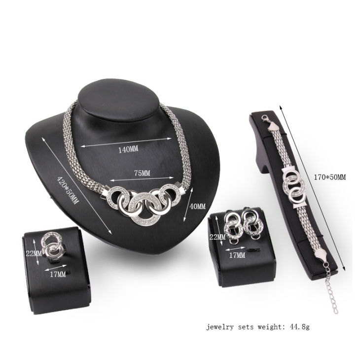 Trendy%204Pcs/set%20Luxury%20Jewelry%20Sets%20Link%20Chain%20Geometric%20Circle%20Metal%20Necklace%20Bracelet%20Earrings%20Ring%20Jewelry%20for%20Girls%20for%20Wedding%20-%20Image%203
