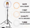 26CM Selfie LED Ring Light with 7ft height Stand Cell Phone Holder Dimmable 3 Light Modes for Live Stream, Makeup, Facebook, YouTube, Instagram,TikTok, Twitter. 