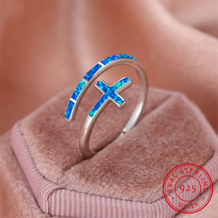 Classic%20Cross%20Blue%20Fire%20Opal%20Opening%20Rings%20For%20Women%20Real%20925%20Sterling%20Silver%20Wedding%20Band%20Jewelry%20-%20Image%202