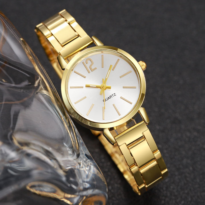 2PCS%20Women's%20Watch%20Fashion%20Gold%20Steel%20Band%20Quartz%20Wristwatch%20Opening%20Cuff%20Bracelet%20Set%20girls%20watch%20-%20Image%204