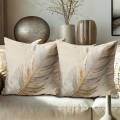1pc Feather Print Throw Pillow Cover, Gold Gray White Polyester Square Cushion Case for Sofa Living Room Car Home Decor. 